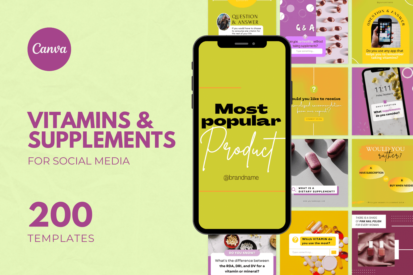 200 Vitamins & Supplements Templates for Social Media